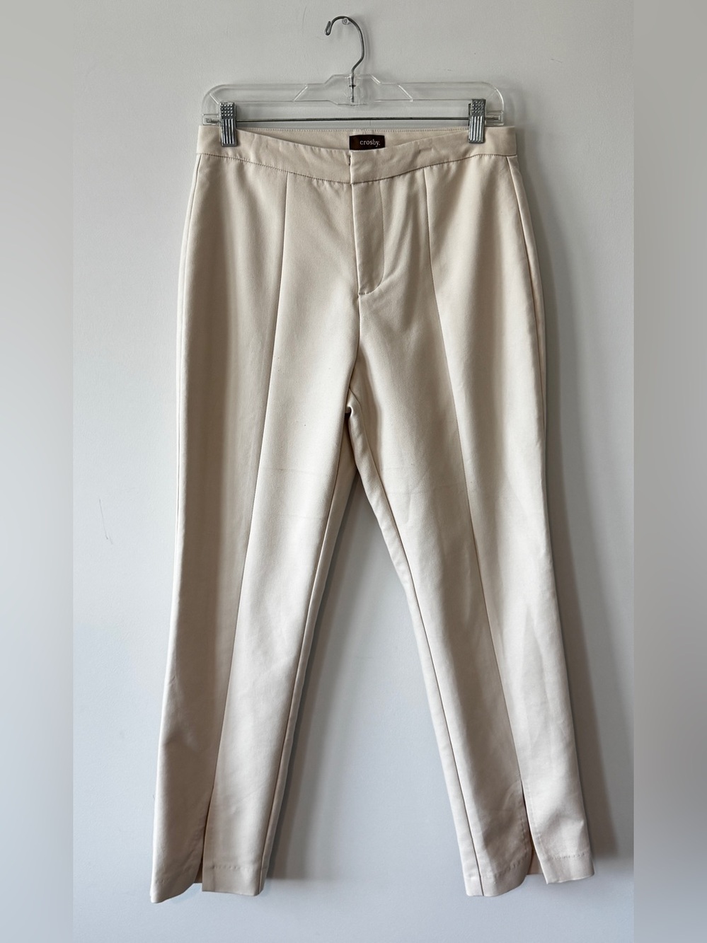 Crosby. Cream Trousers Size 6 Tailored Front Seam Split Hem Neutral Pants